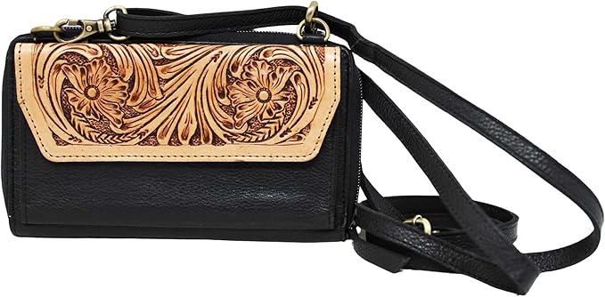 Challenger Black/ Tooled Leather Corssbody